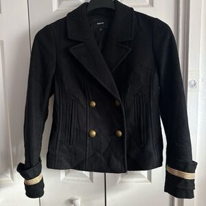 Express Black Pea Coat with Gold Buttons